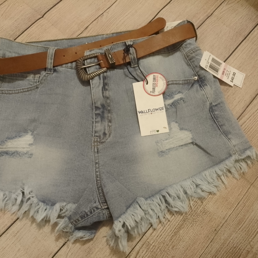 Wallflower Fearless Curvy Super High Rise Cut Off Denim Blue Jean Shorts shorty.